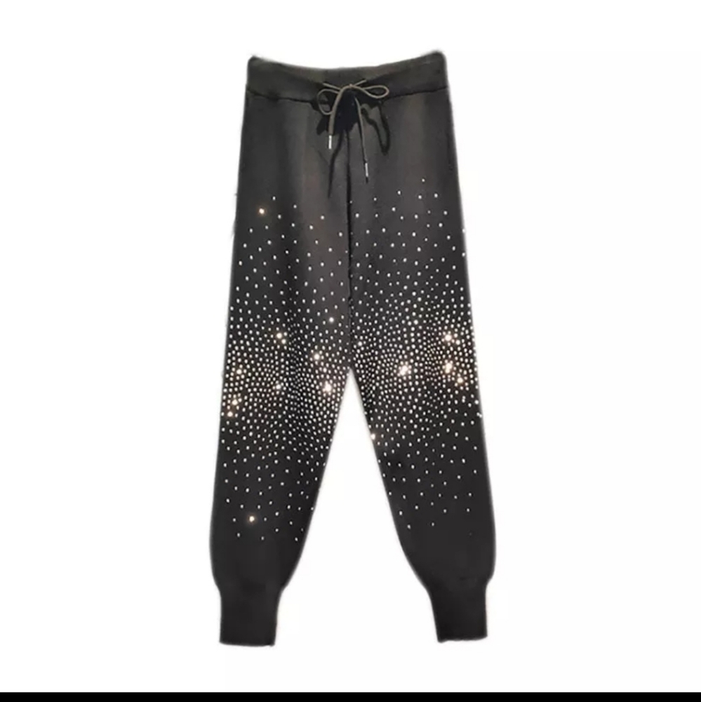 Black rhinestone sweatpants